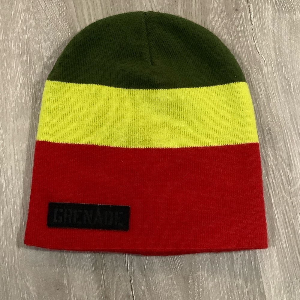 Grenade brand Rasta striped knit beanie hat
